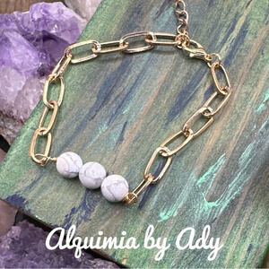 Howlite curb link adjustable bracelet manifesting patience and balance
